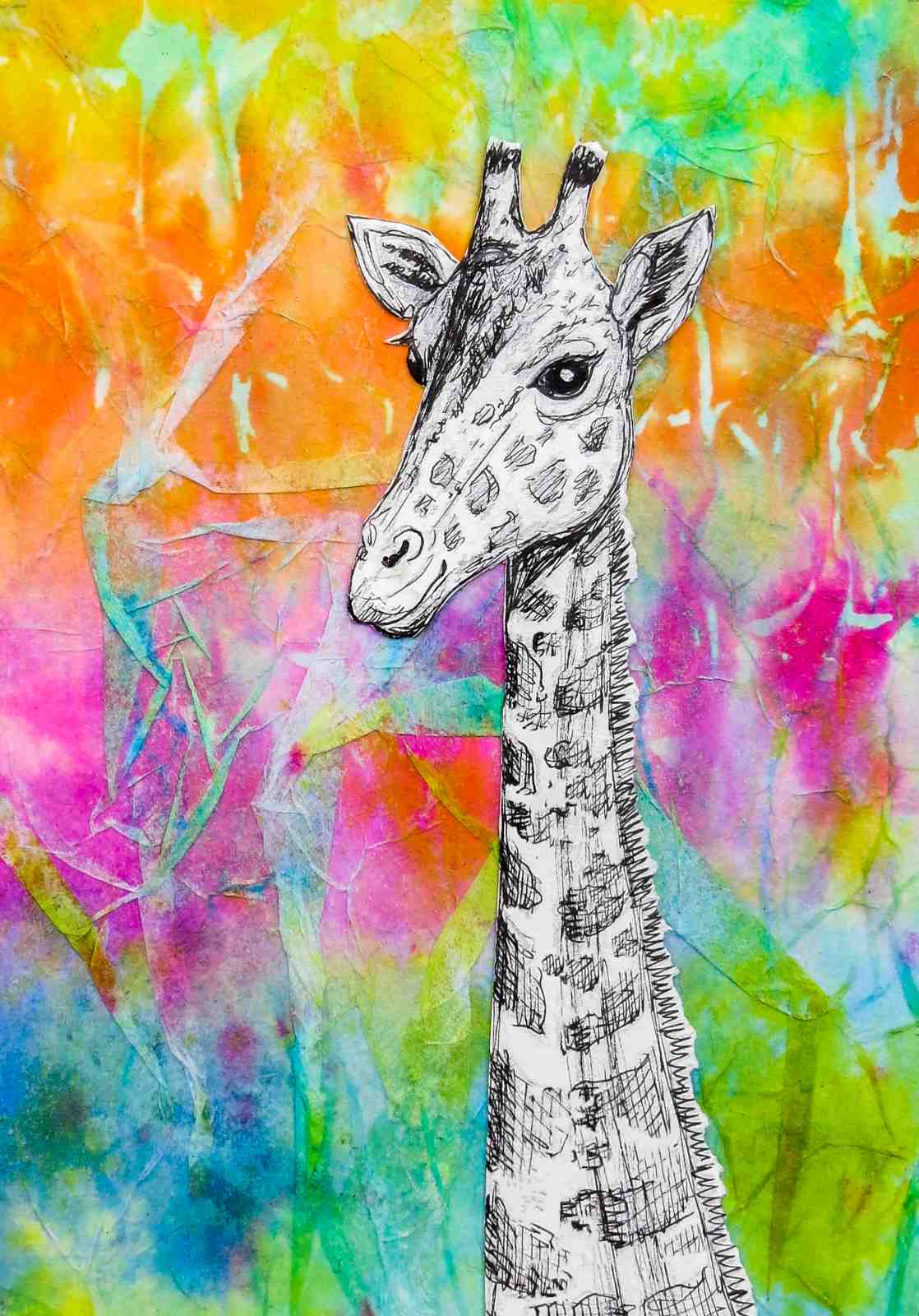 Vibrant Giraffe Sketch Wall Art