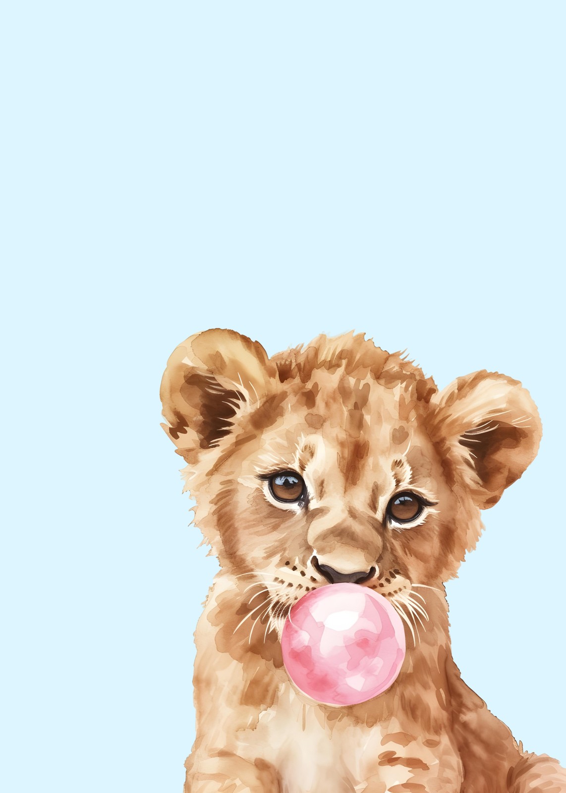 Adorable Lion Cub Bubblegum Watercolor Wall Art