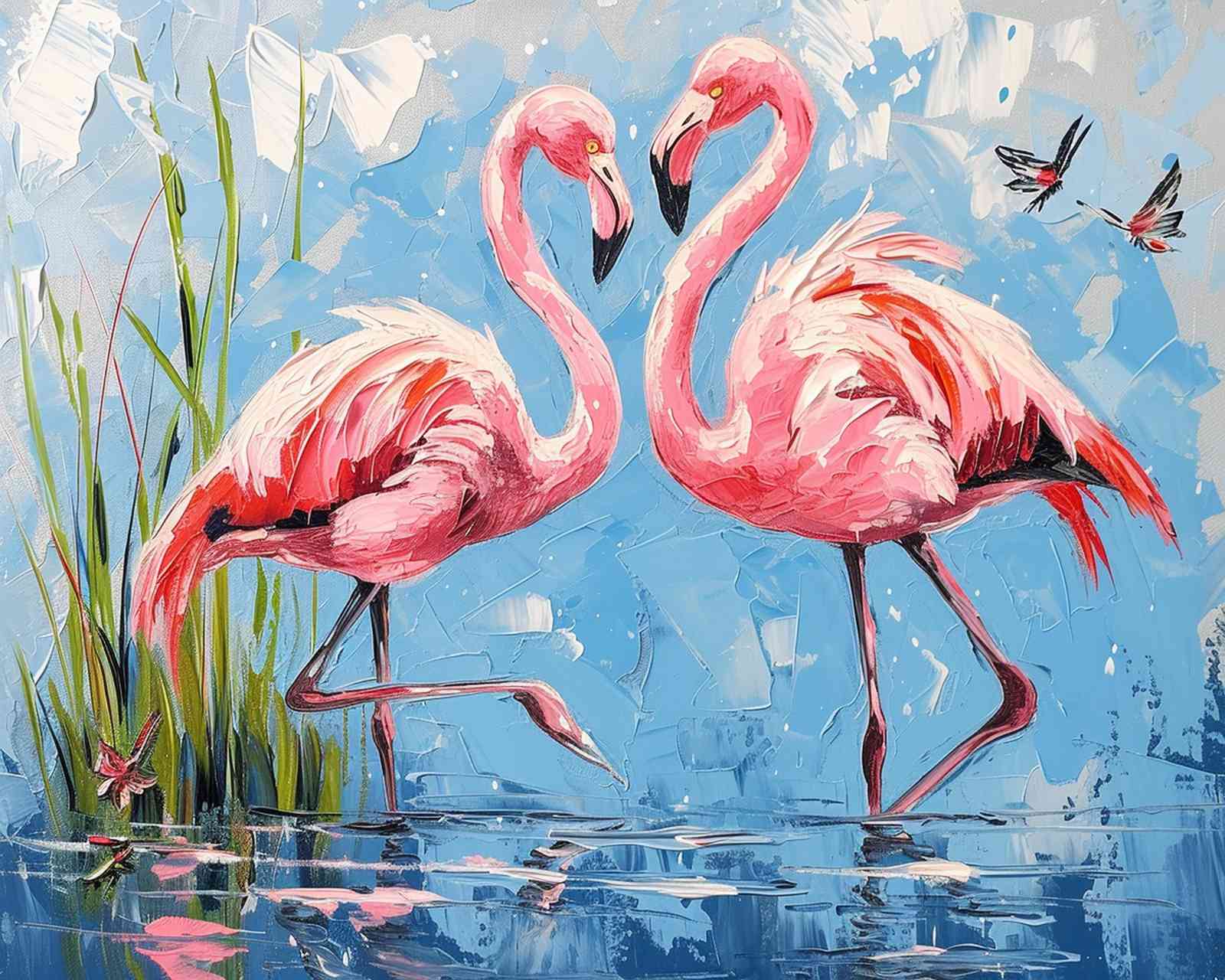 Vibrant Flamingos Pair Wall Art