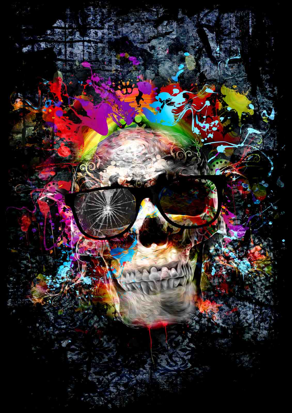 Vibrant Skull with Sunglasses Wall Art