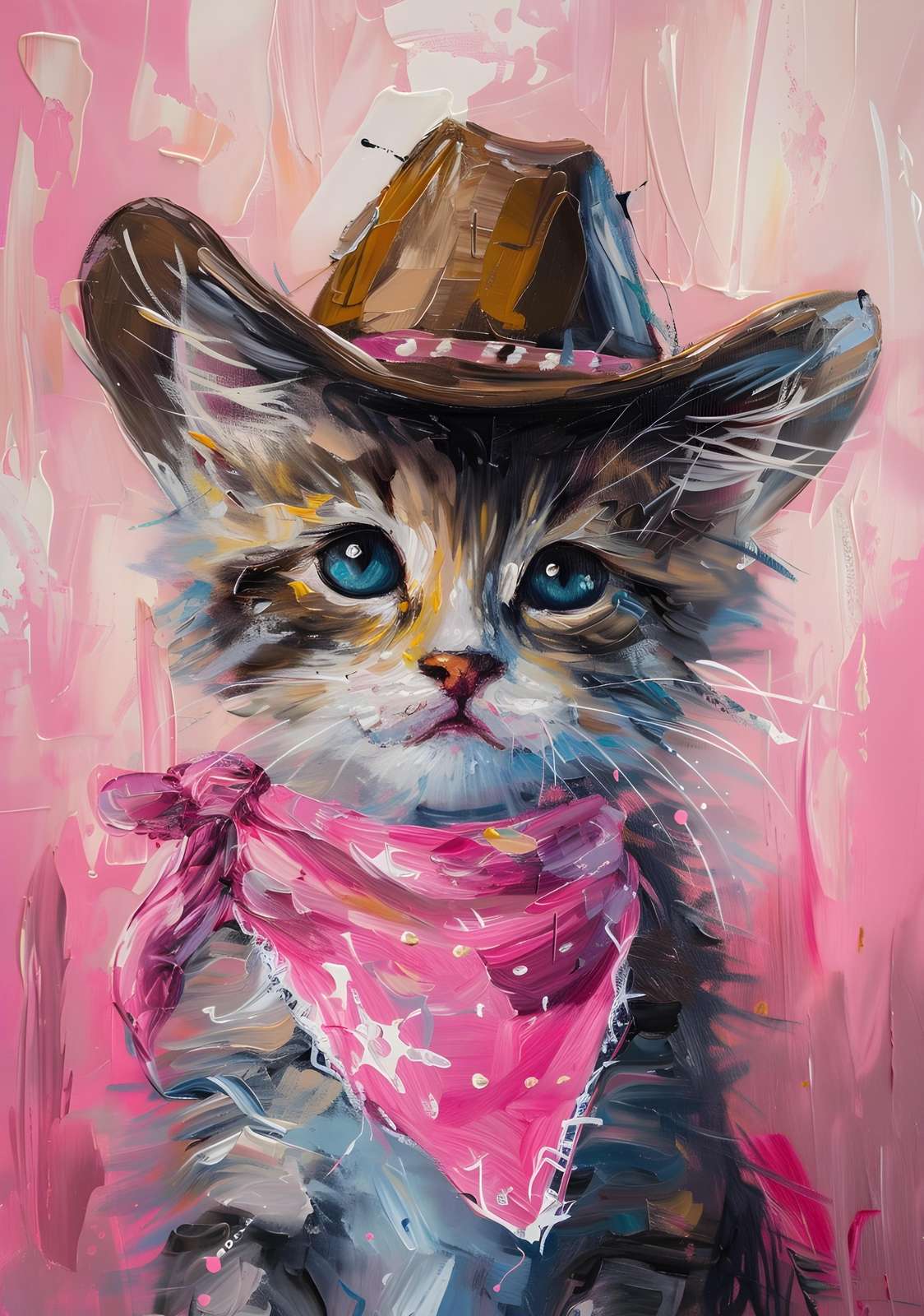 Adorable Cowboy Kitten Pink Bandana Wall Art