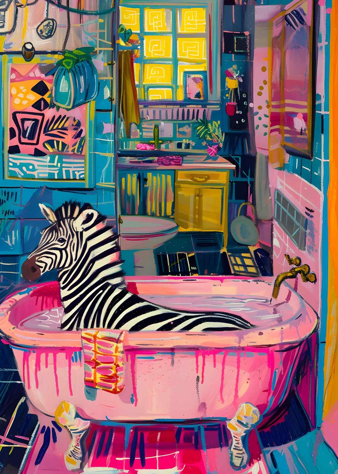 Whimsical Zebra Bath Abstract Pop Art Wall Art