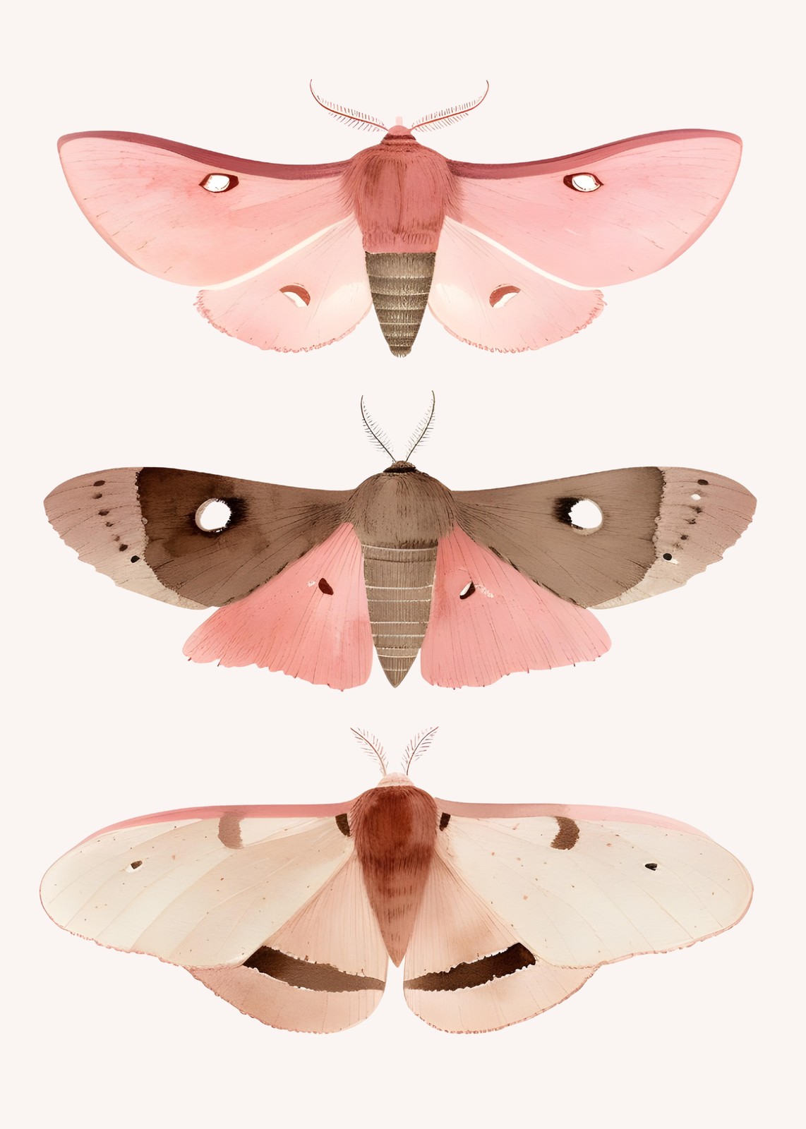 Elegant Pink Moths Botanical Wall Art