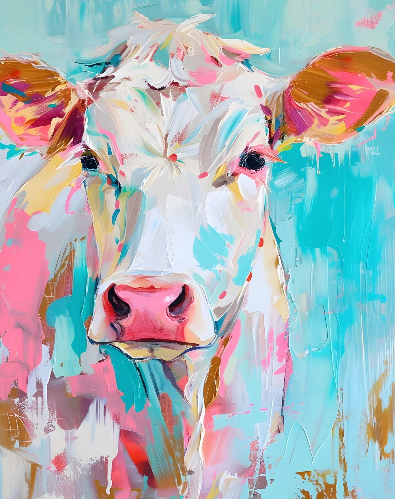 Vibrant Abstract Cow Wall Art - Farmhouse Decor