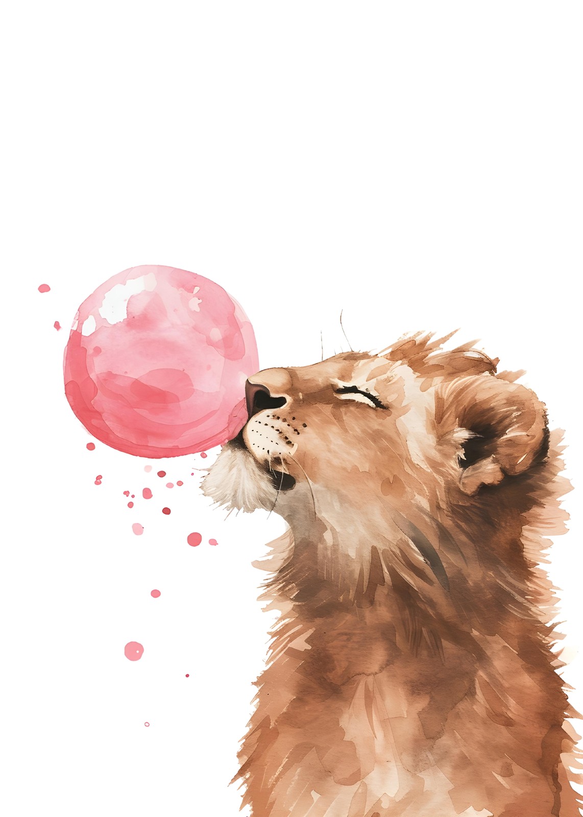 Playful Lion Cub Bubblegum Watercolour Wall Art