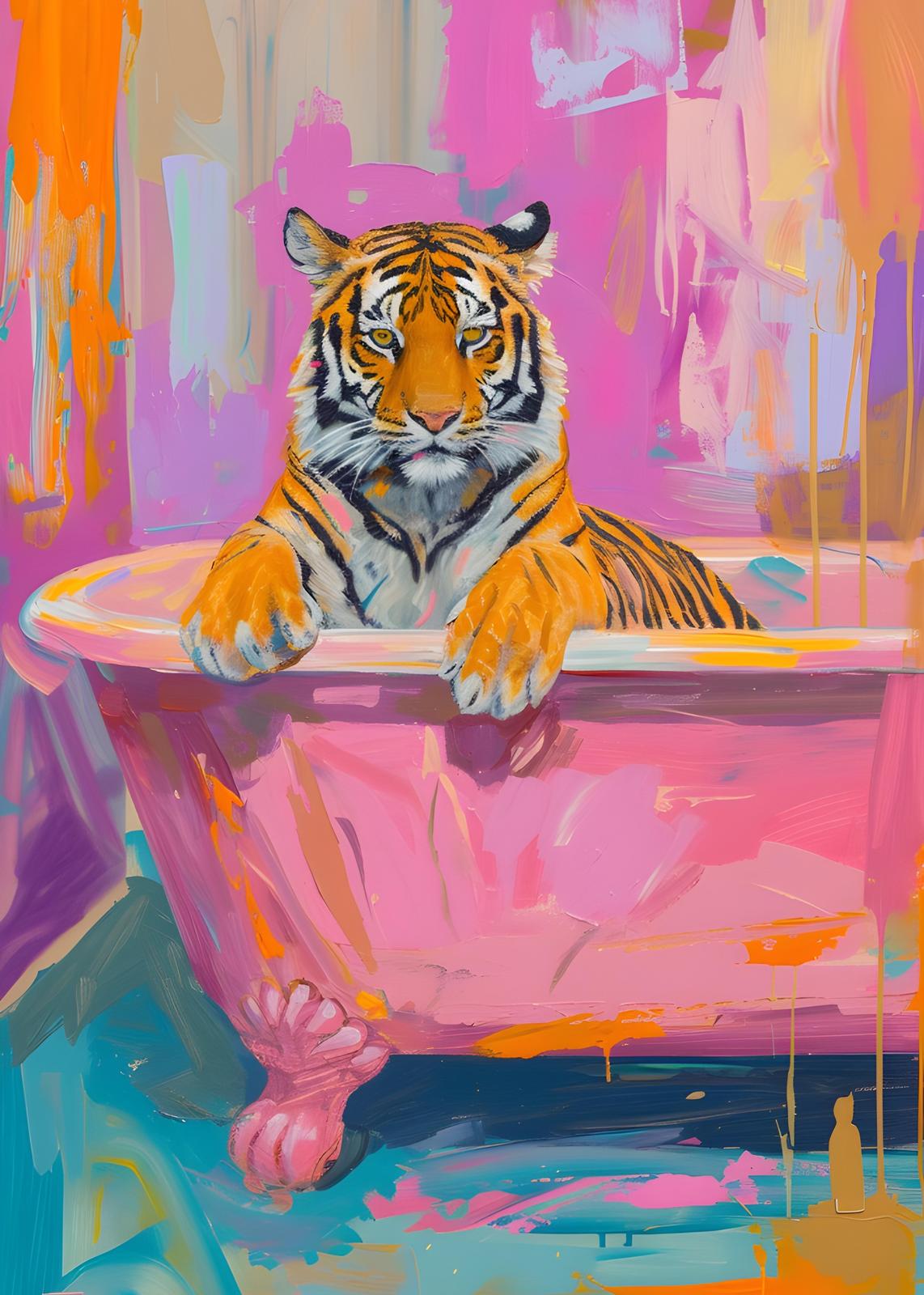 Abstract Tiger Bath Wall Art | Bold Animal Art