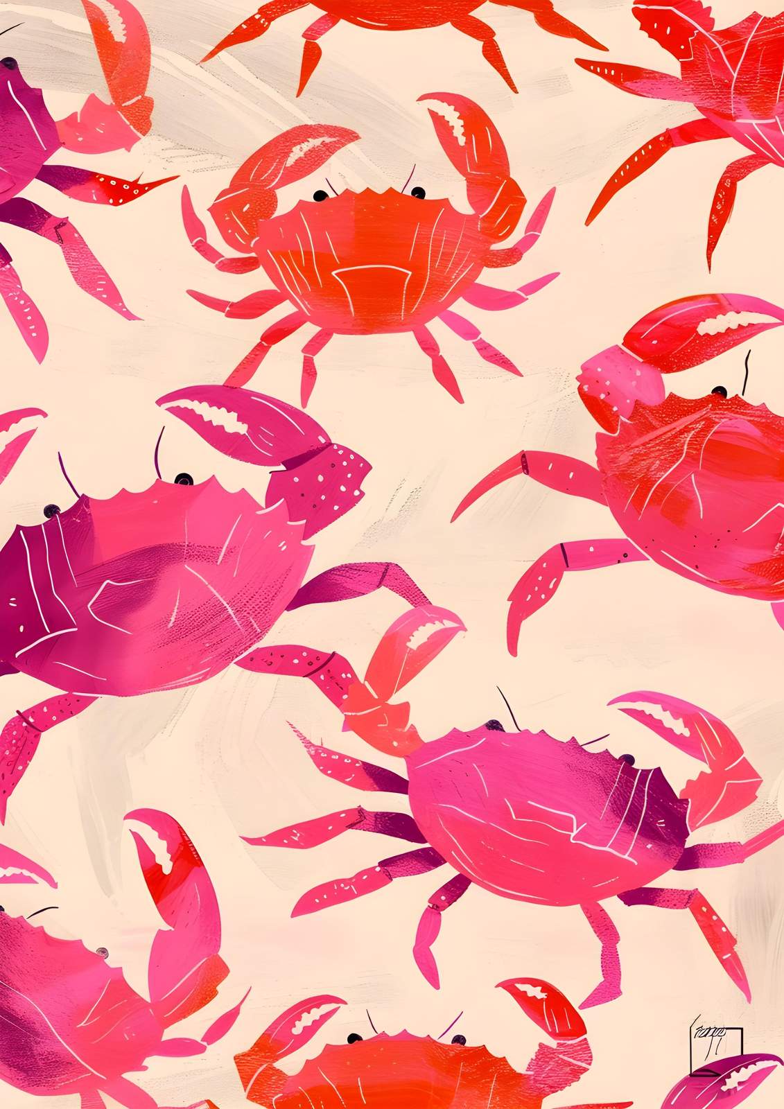 Vibrant Crab Pattern Beach Wall Art