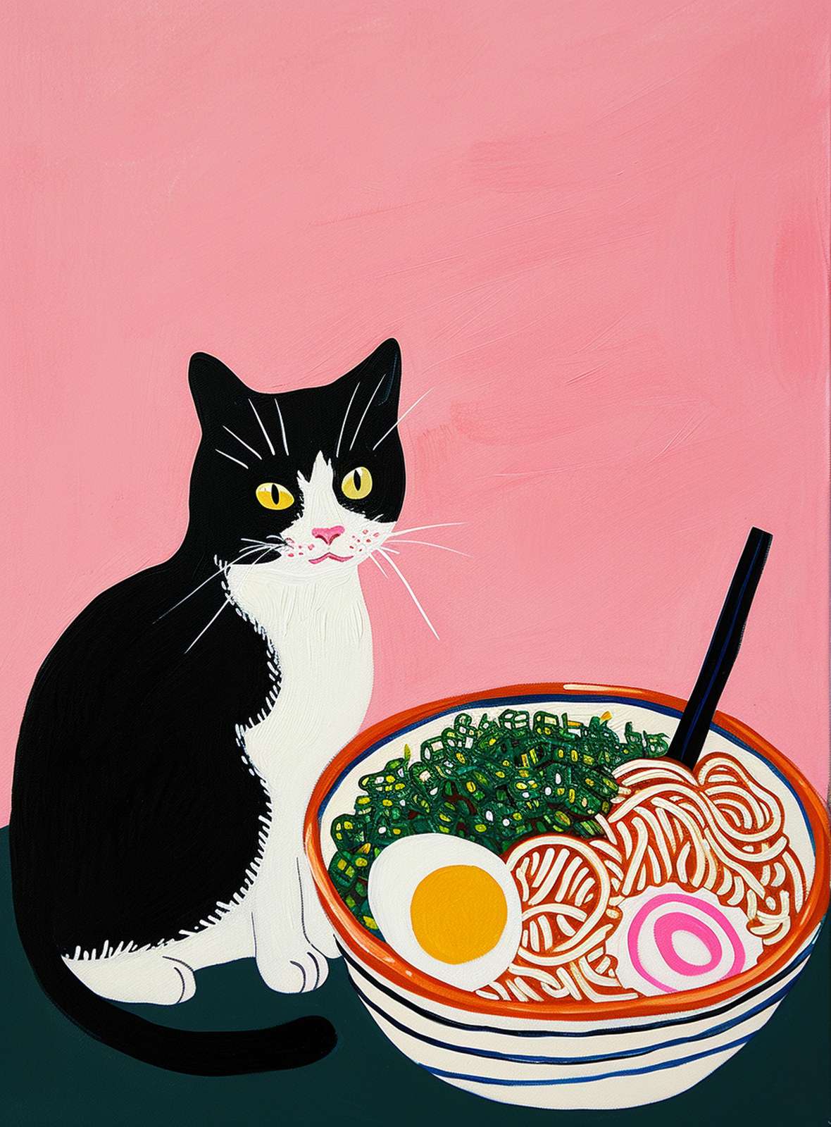 Cute Cat Ramen Art Wall Art