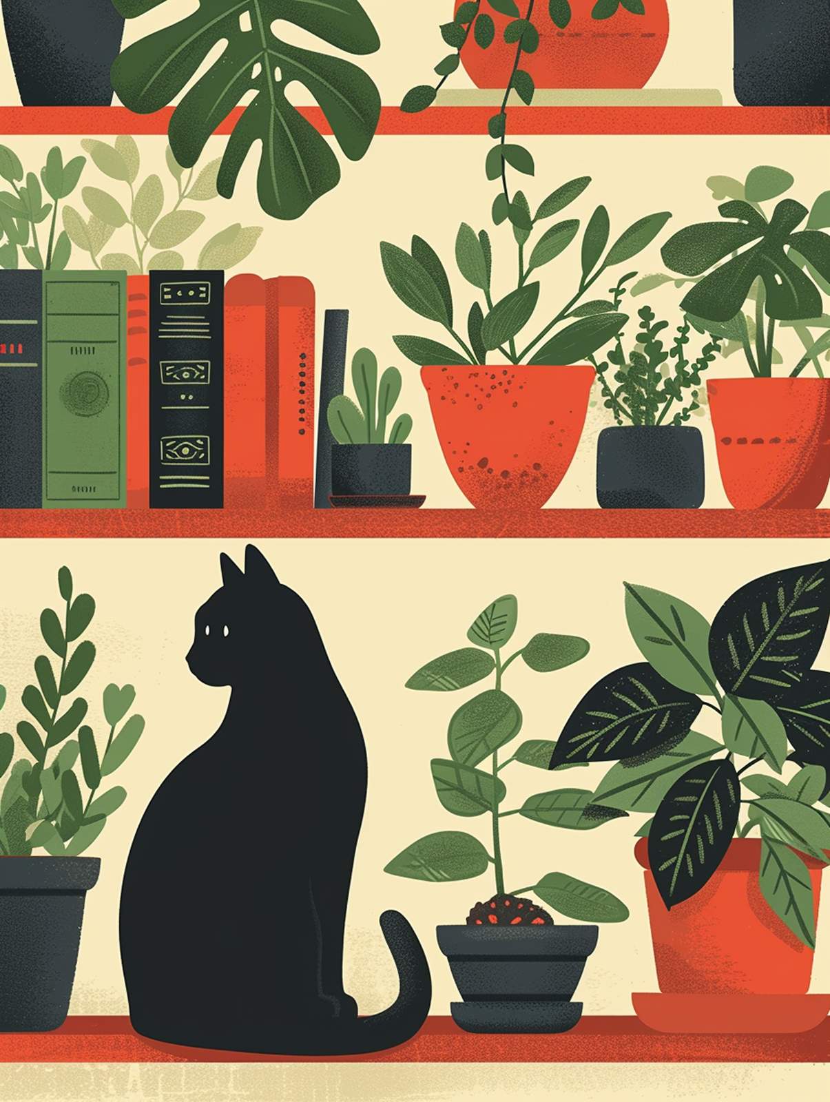 Cozy Cat & Plants Vintage Wall Art Wall Art