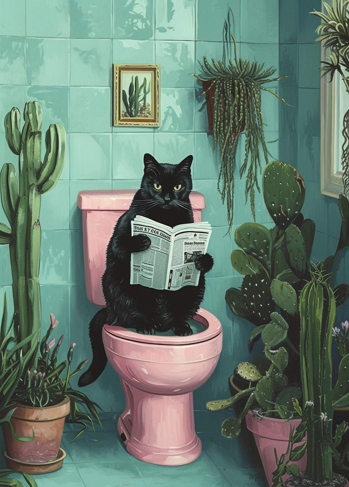 Black Cat Reading Newspaper Wall Art