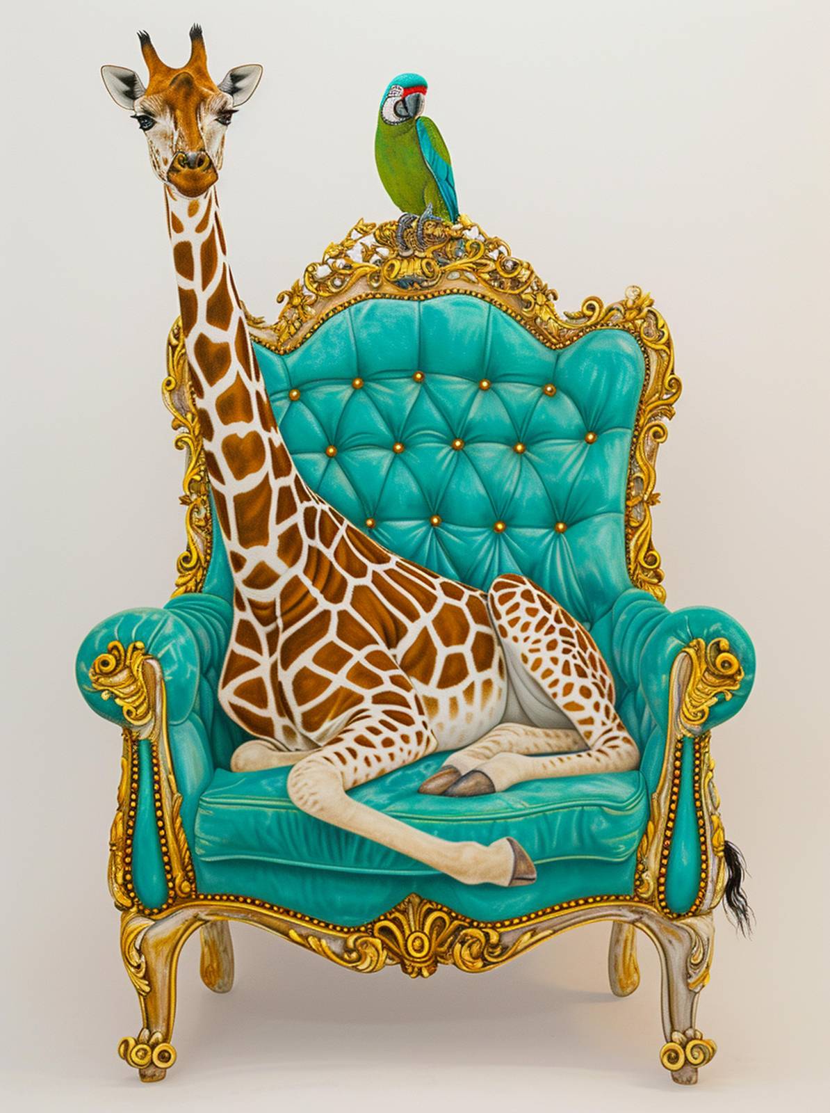 Regal Giraffe & Parrot Throne Wall Art