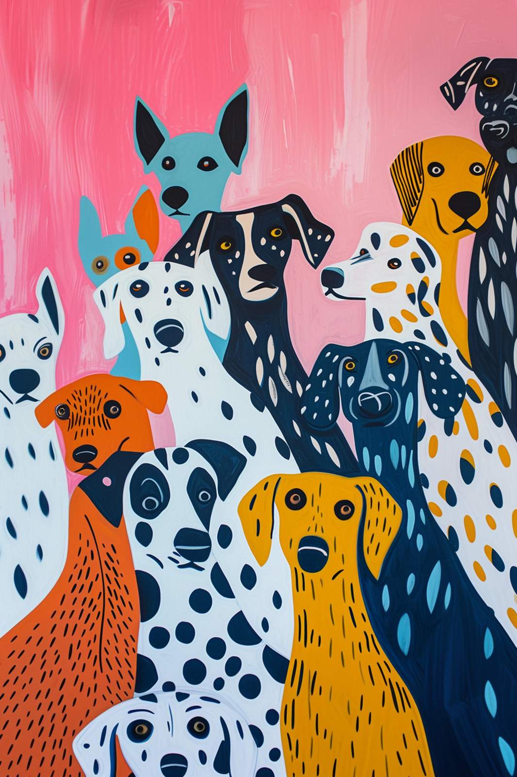 Playful Dog Pack Modern Art Wall Art