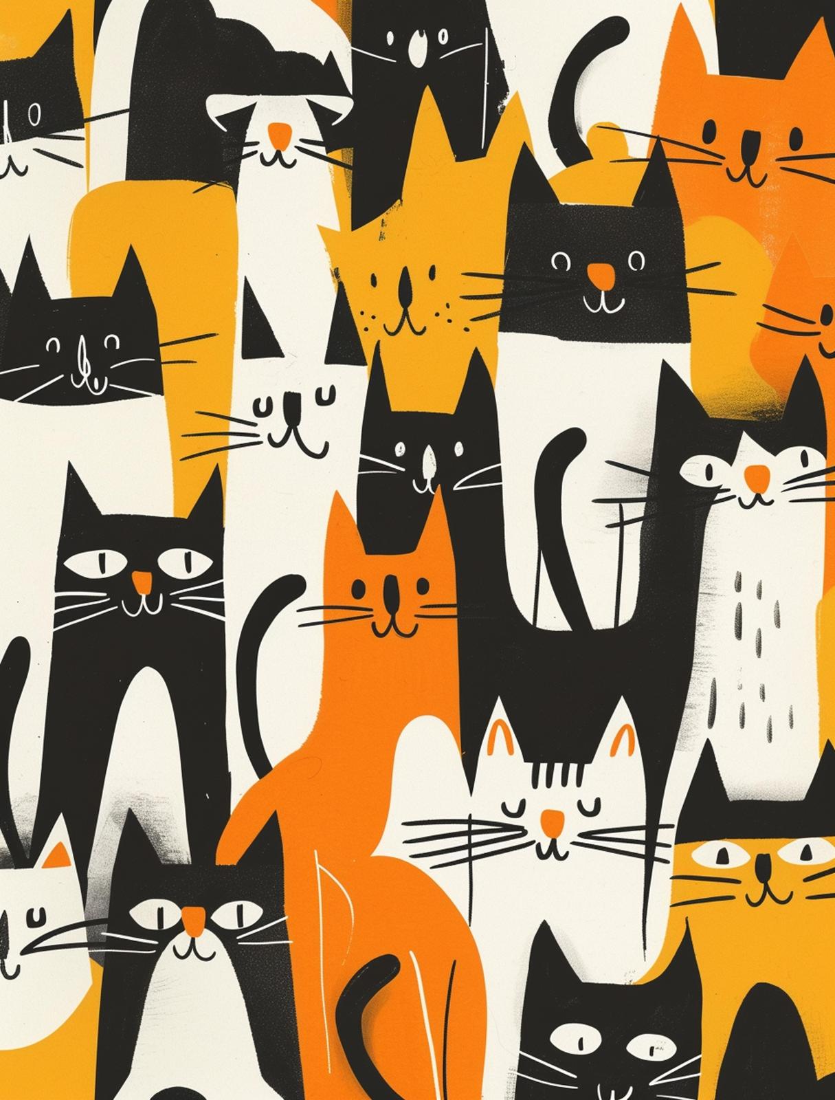 Whimsical Cat Crowd Wall Art