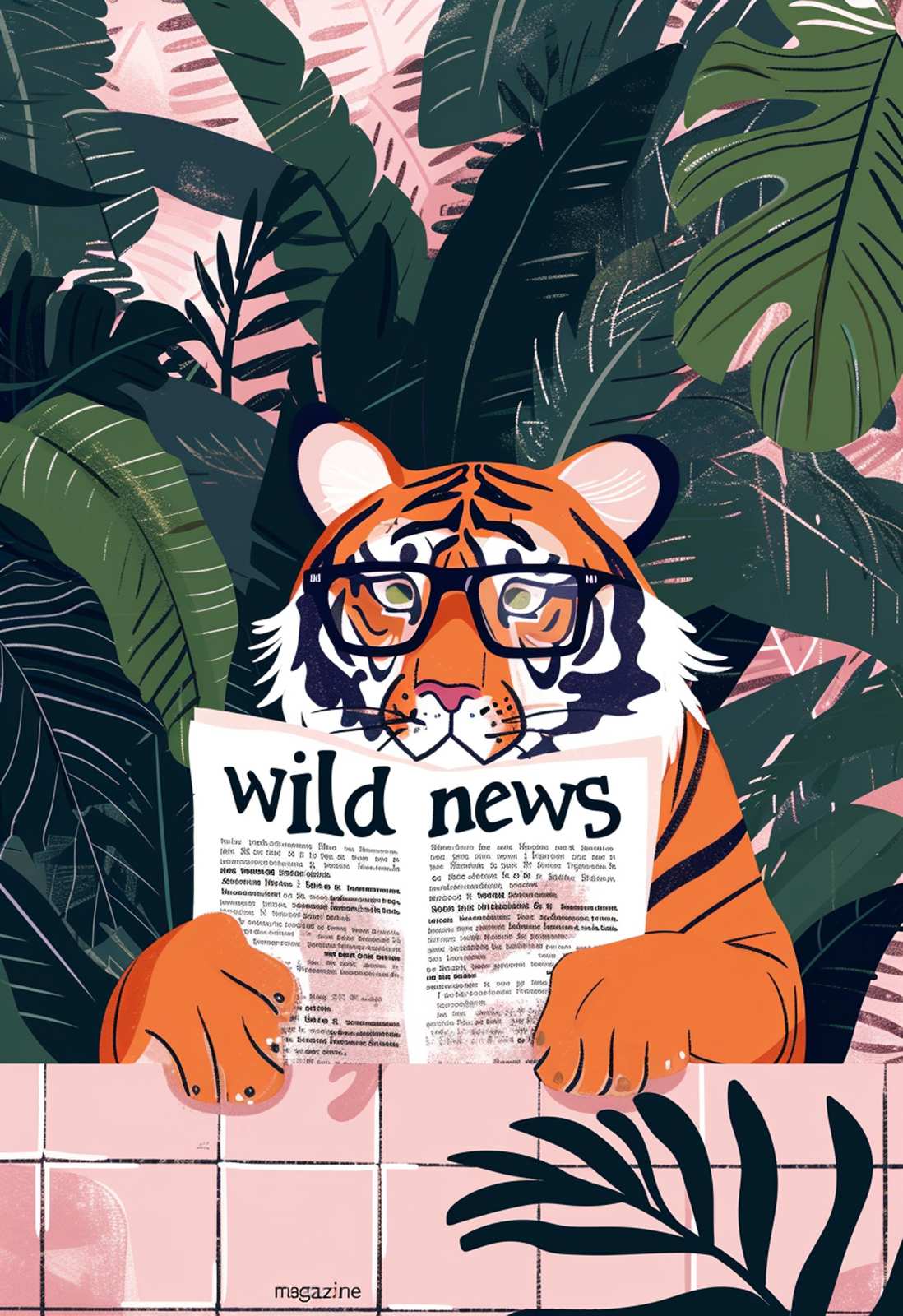 Stylish Tiger Reading Wild News Wall Art