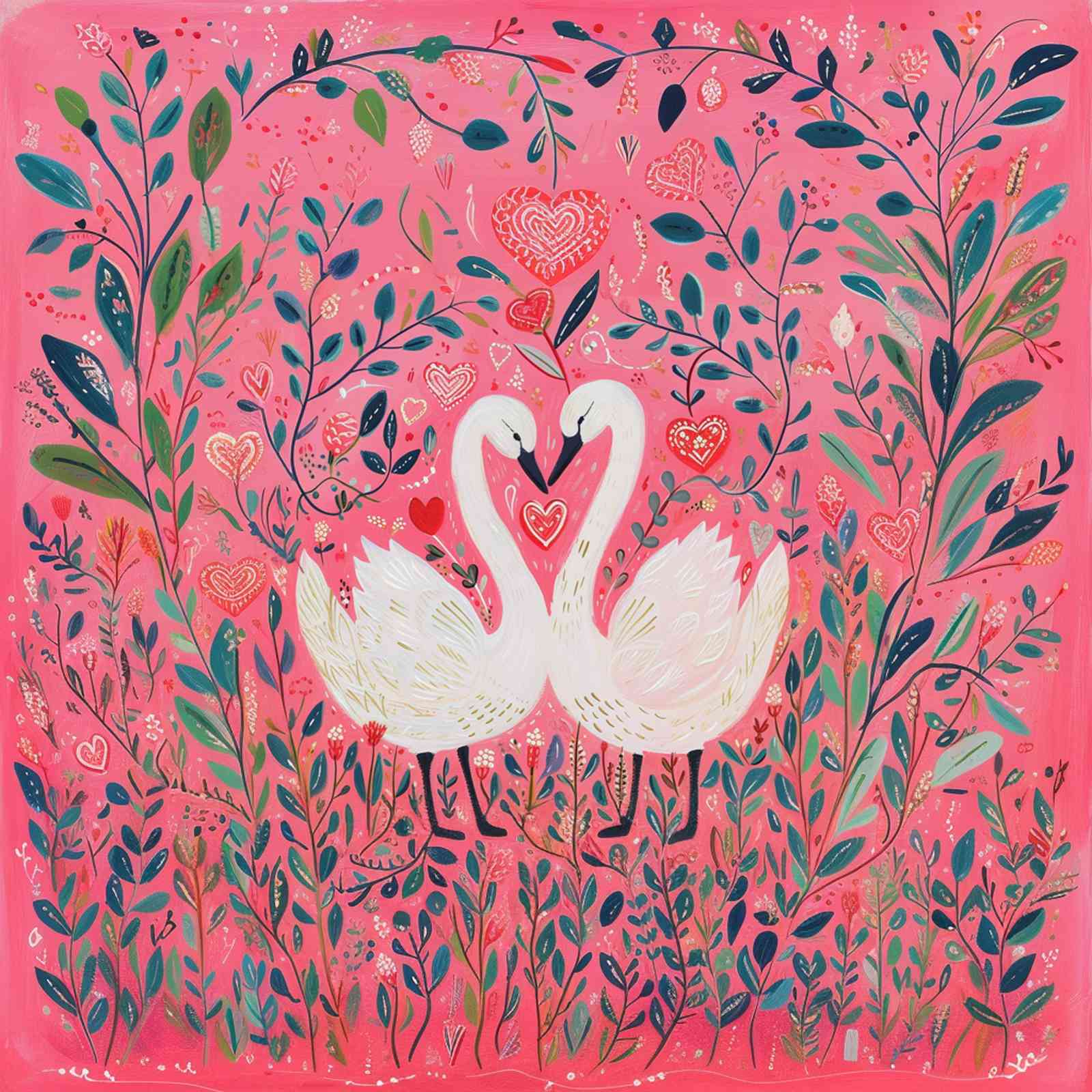 Romantic Swan Love Heart Floral Wall Art