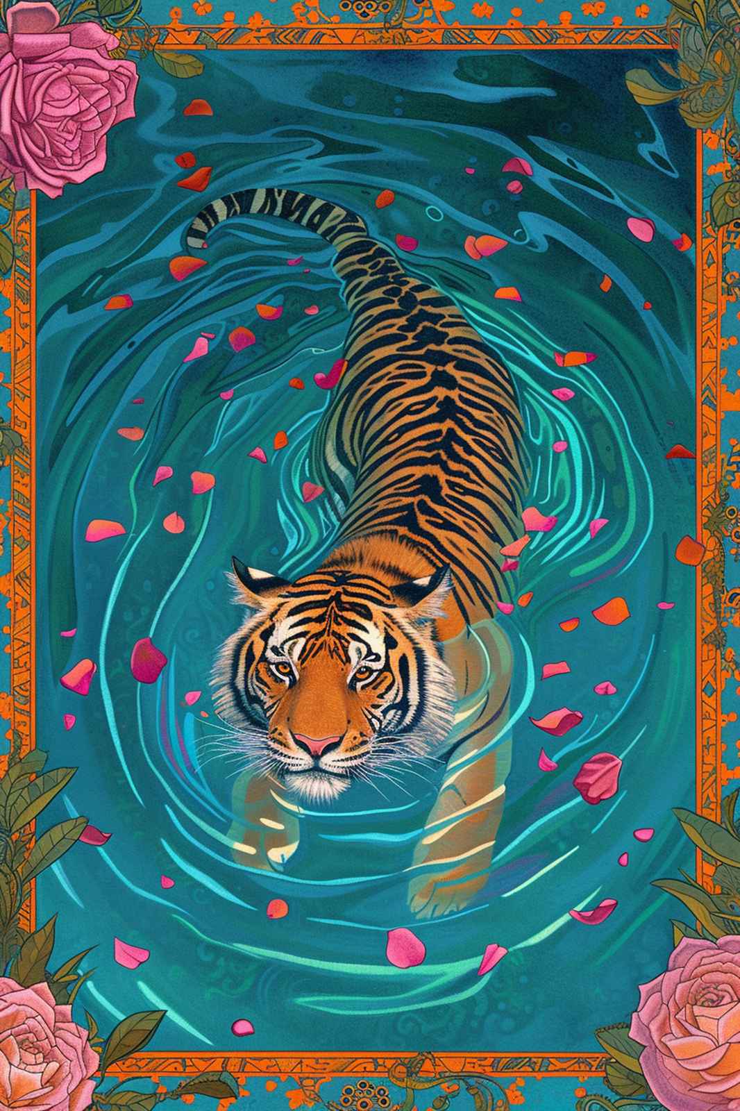 Majestic Tiger & Roses Wall Art Wall Art