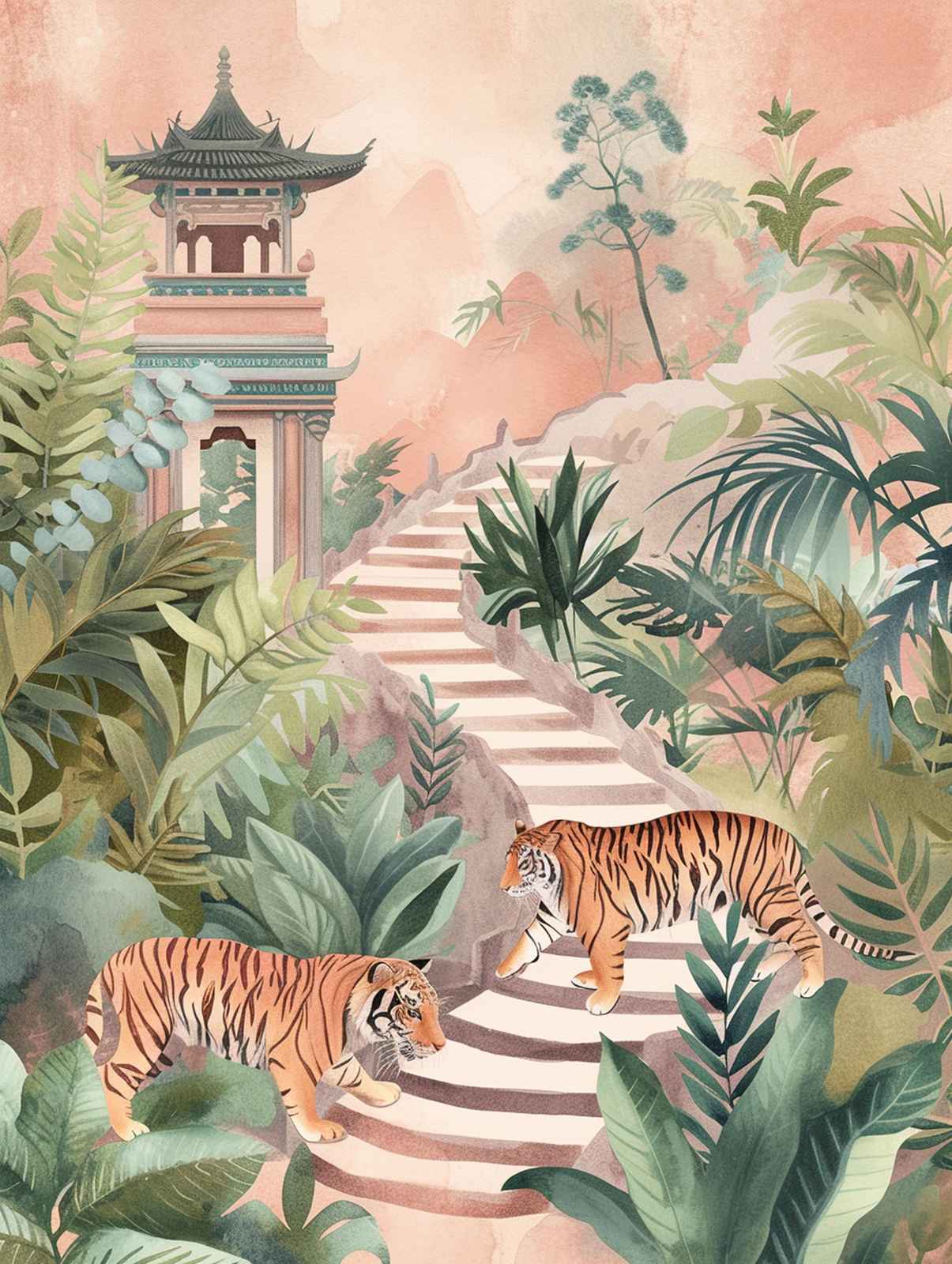 Majestic Tigers Oriental Garden Wall Art