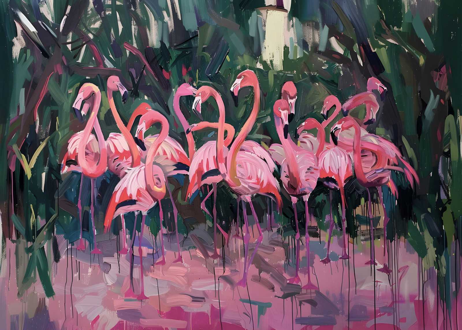 Vibrant Flamingo Flock Wall Art Wall Art