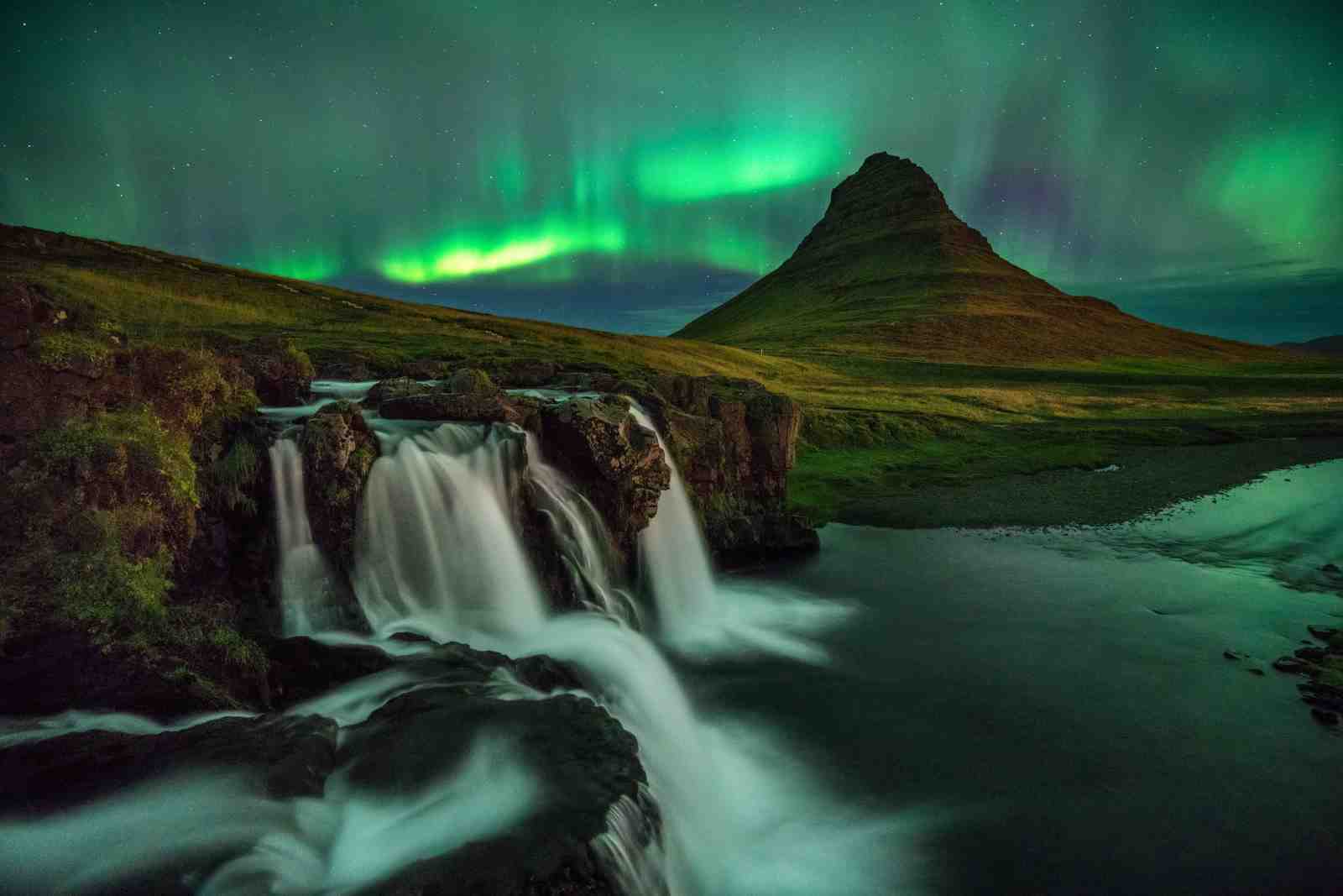 Icelandic Waterfall Aurora Wall Art