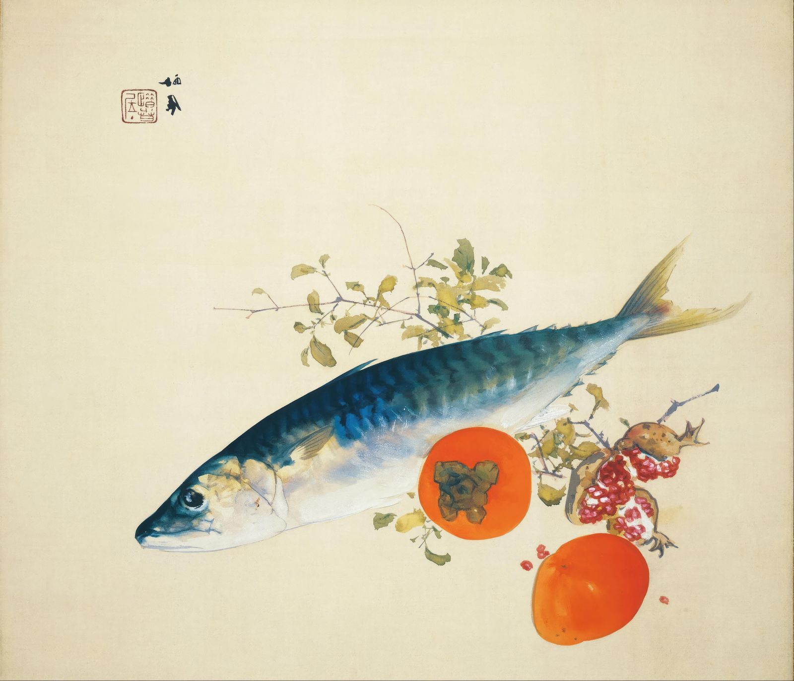 Vibrant Mackerel & Fruit Still Life Wall Art