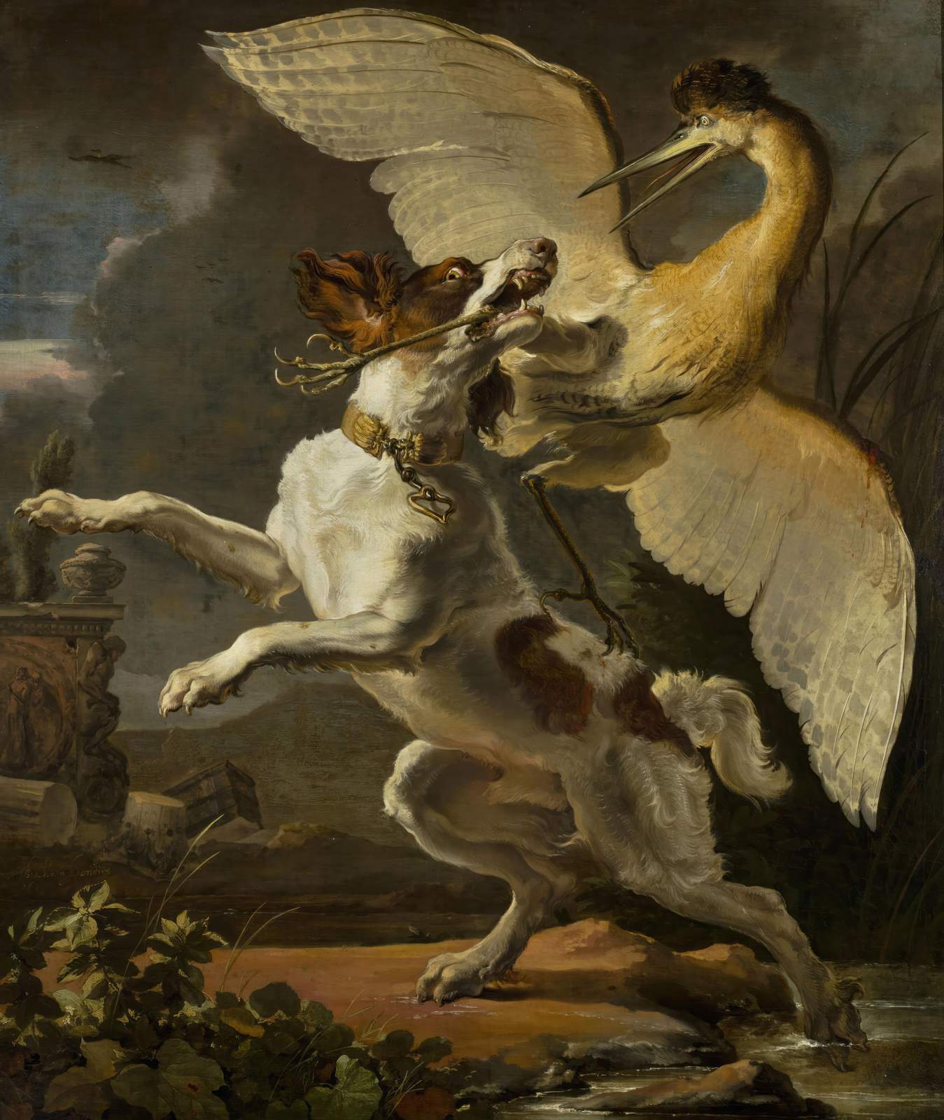Dramatic Dog & Heron Battle Wall Art