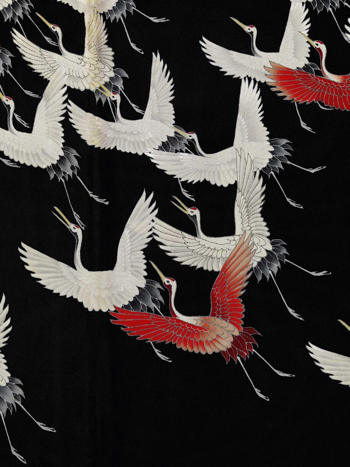 Elegant Flying Cranes Black Wall Art