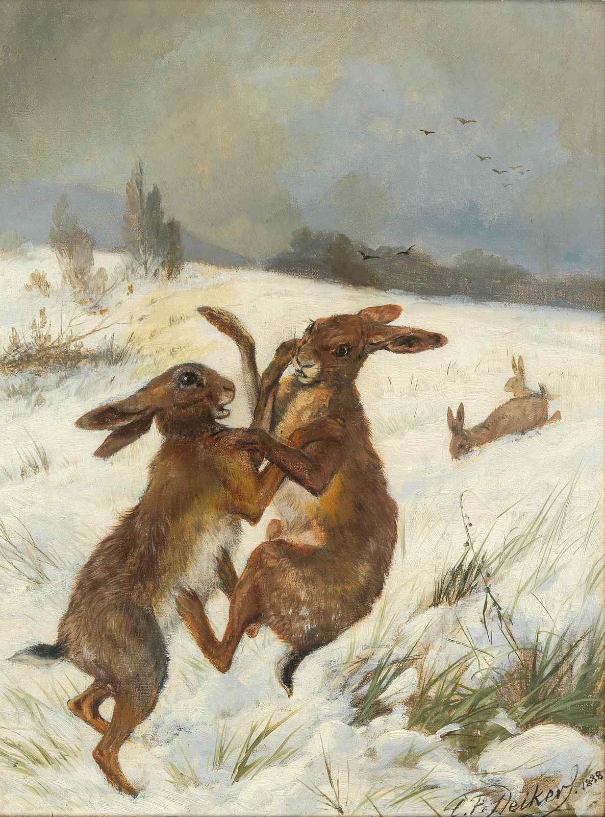 Wild Hare Duo Winter Scene Wall Art