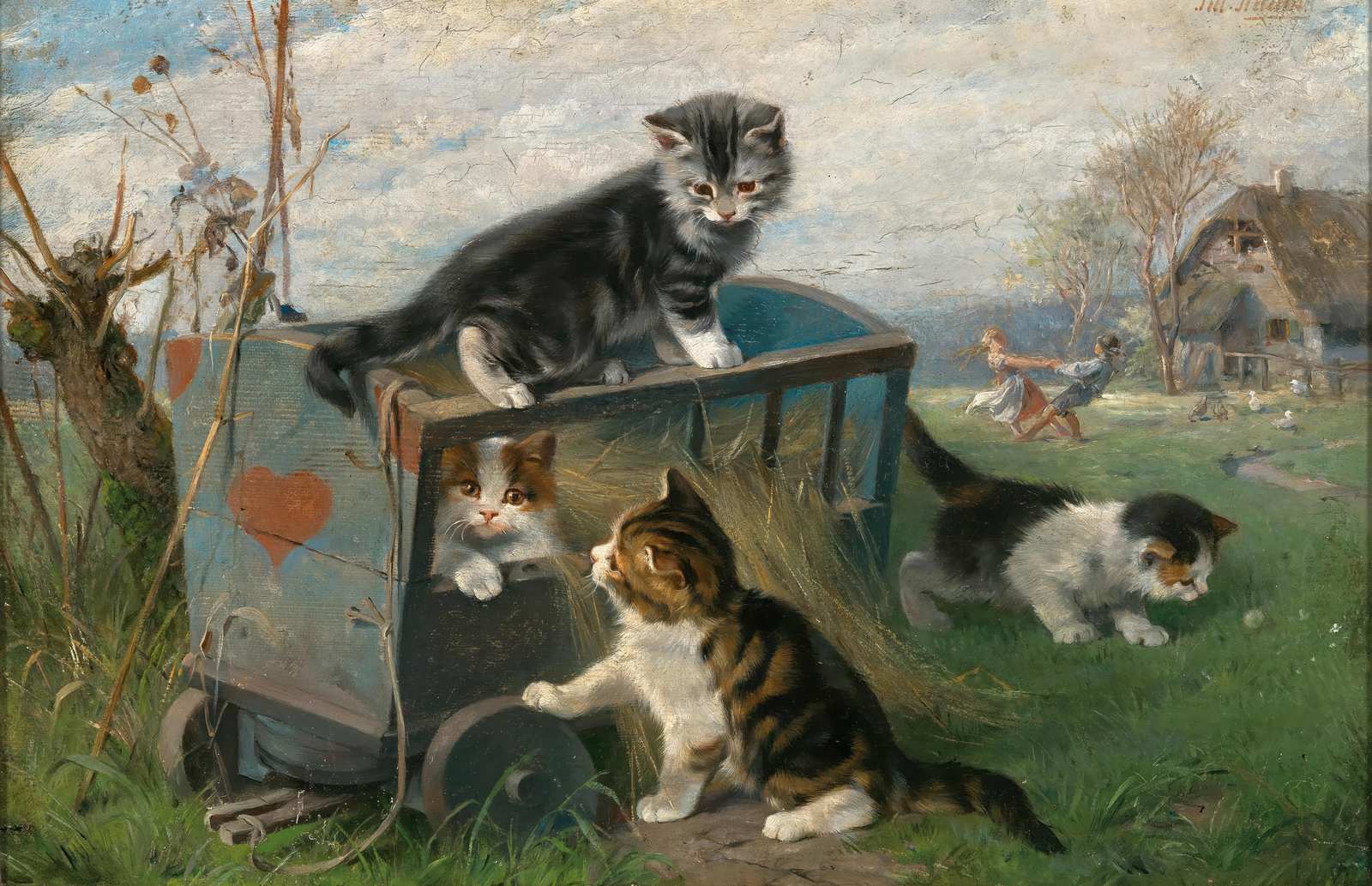 Playful Kittens Farm Scene Wall Art