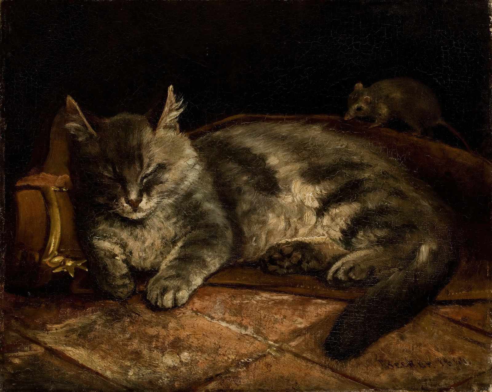 Serene Cat & Mouse Vintage Wall Art Wall Art