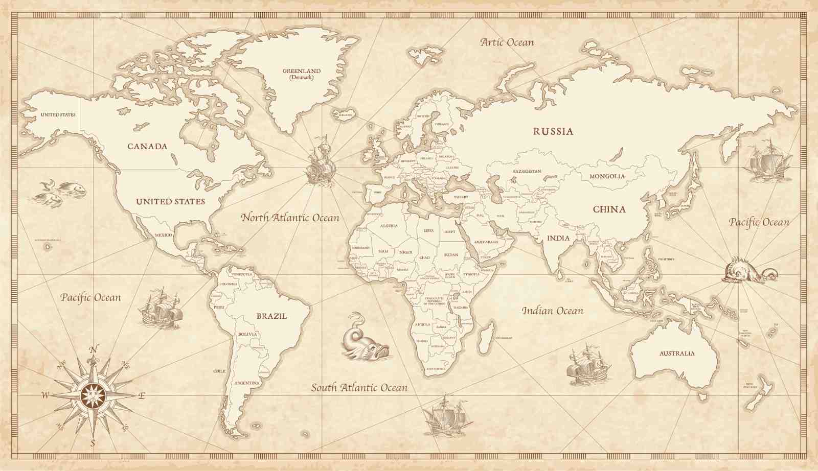 Vintage World Map Exploration Wall Art