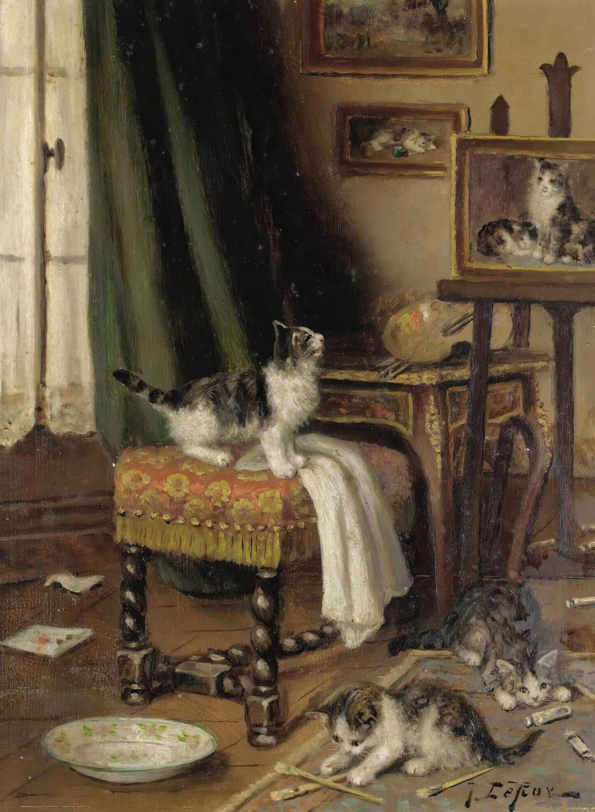 Kittens in Artist Studio Oil Painting Wall Art