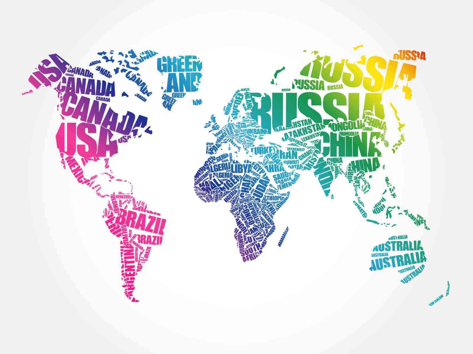 Colorful Word Art World Map Wall Art
