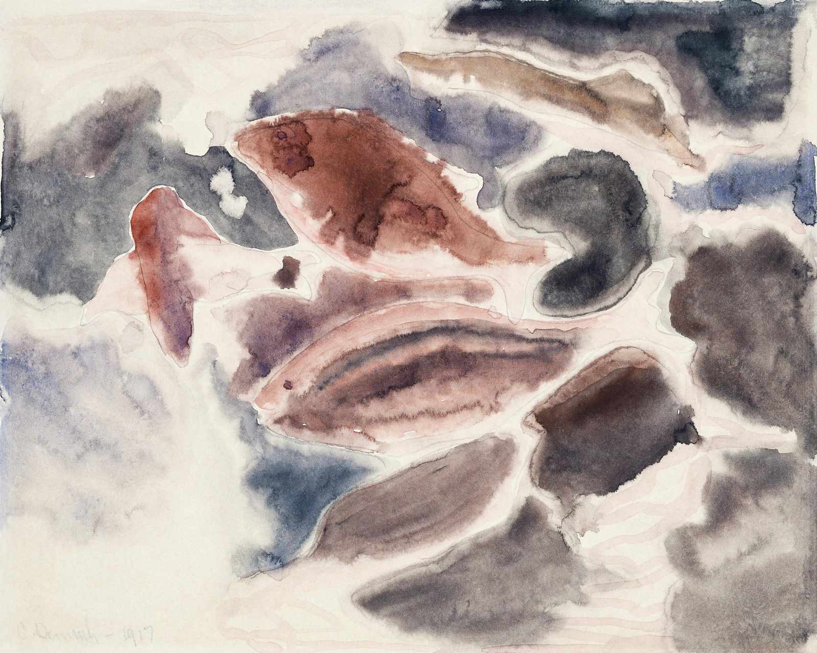 Abstract Fish Swirl Watercolor Wall Art