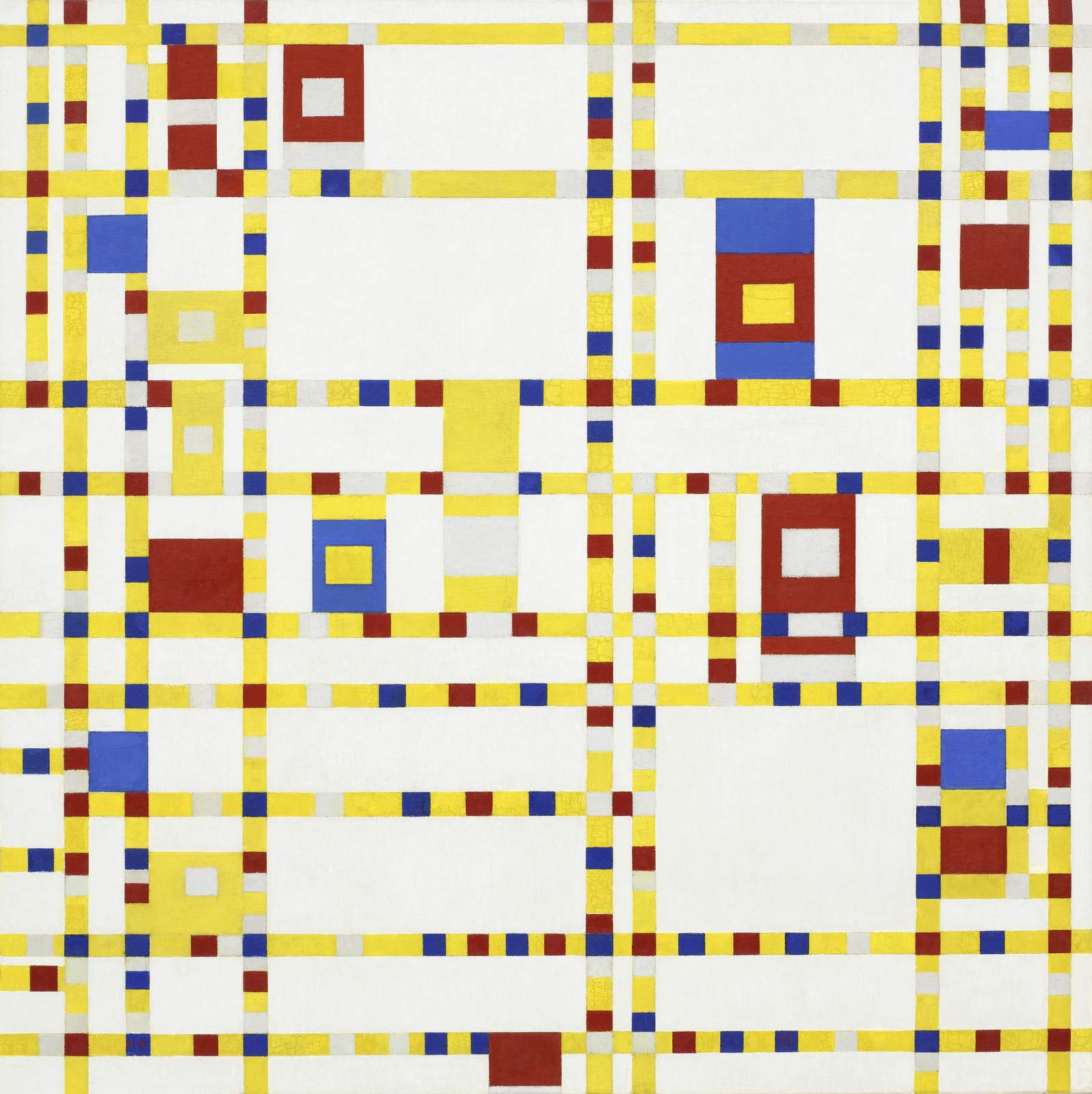 Geometric Harmony Red Blue Yellow Grid Wall Art