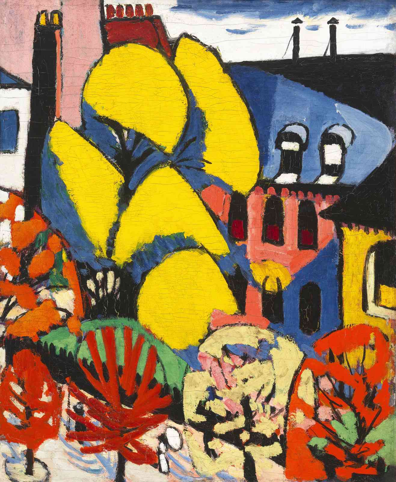 Vibrant Fauvist Cityscape Bold Yellow Trees Wall Art