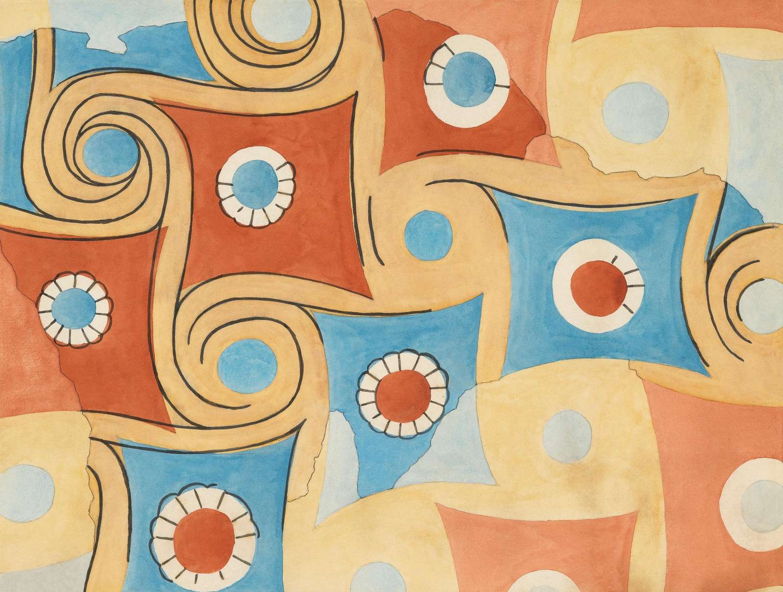 Geometric Swirls Terracotta Blue Wall Art