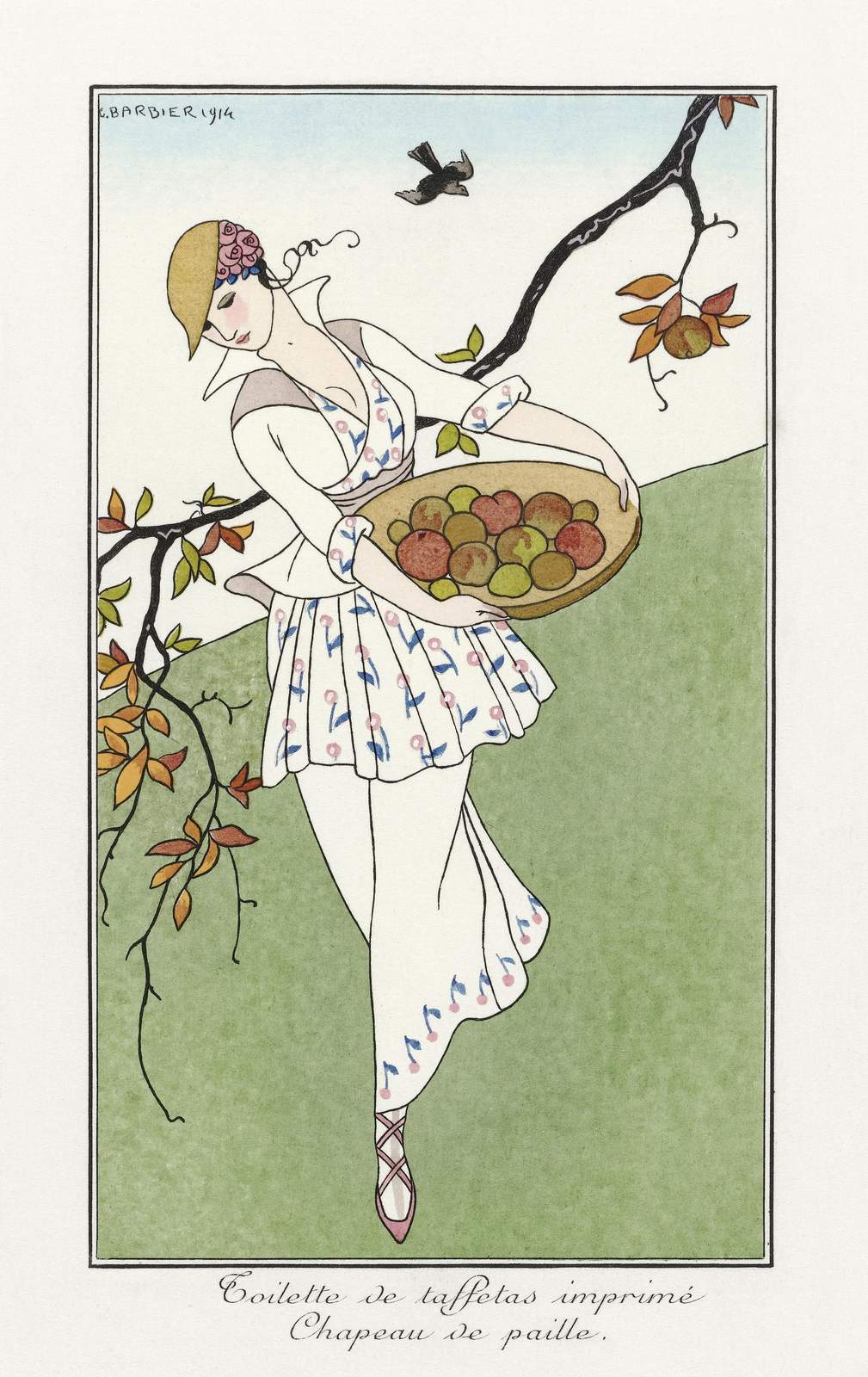 Elegant Art Deco Woman Fruit Basket Wall Art