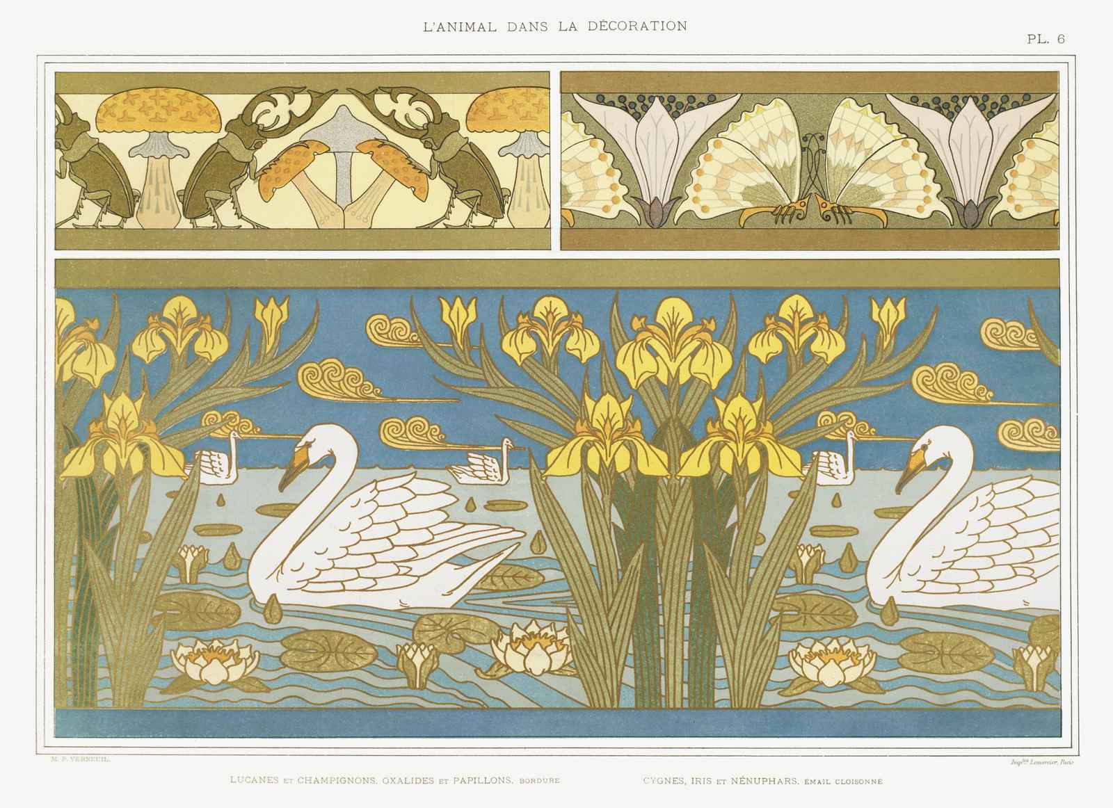 Art Nouveau Swans & Irises Wall Art