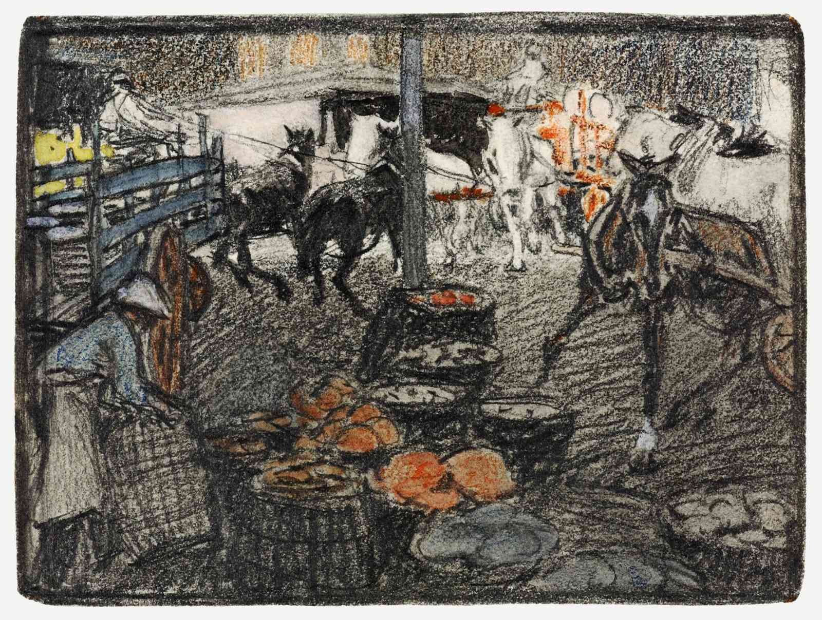 Vintage Street Scene Horse & Cart Wall Art