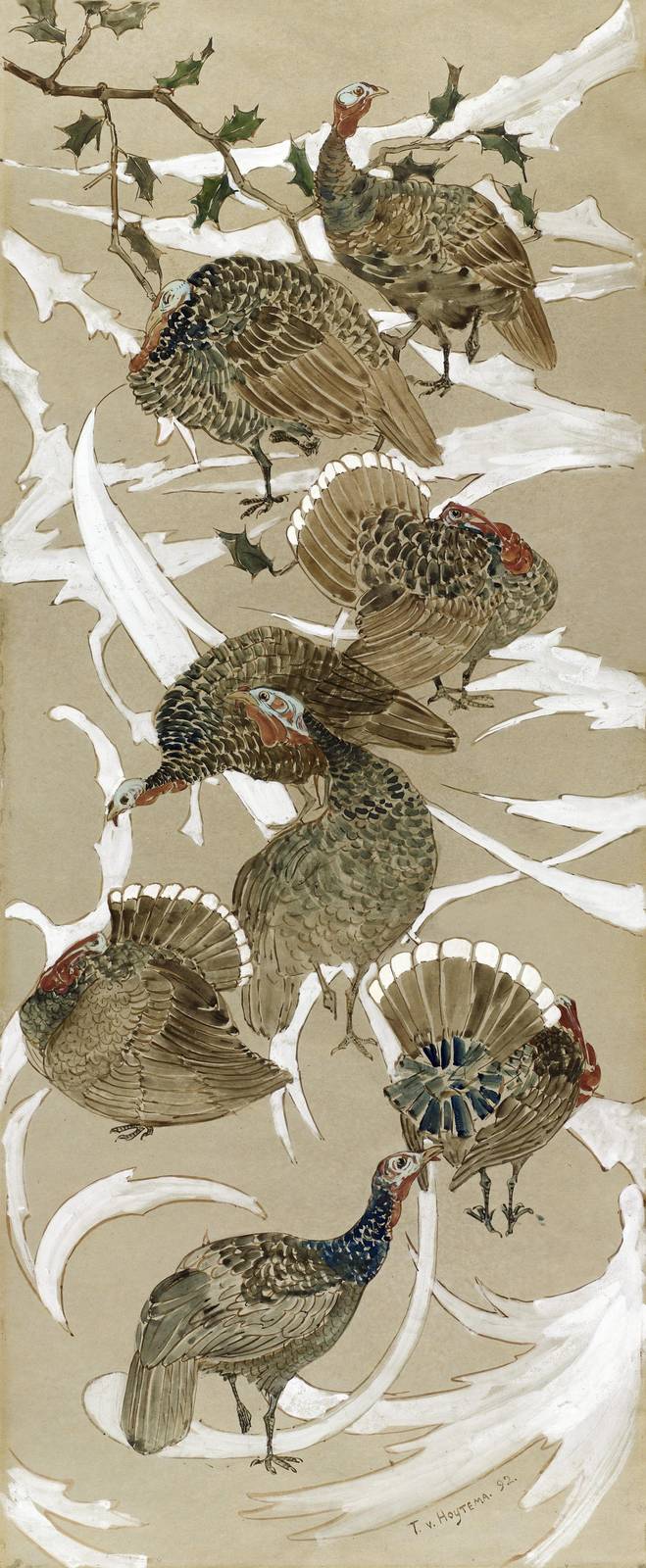 Vintage Turkey Flock Woodland Scene Wall Art