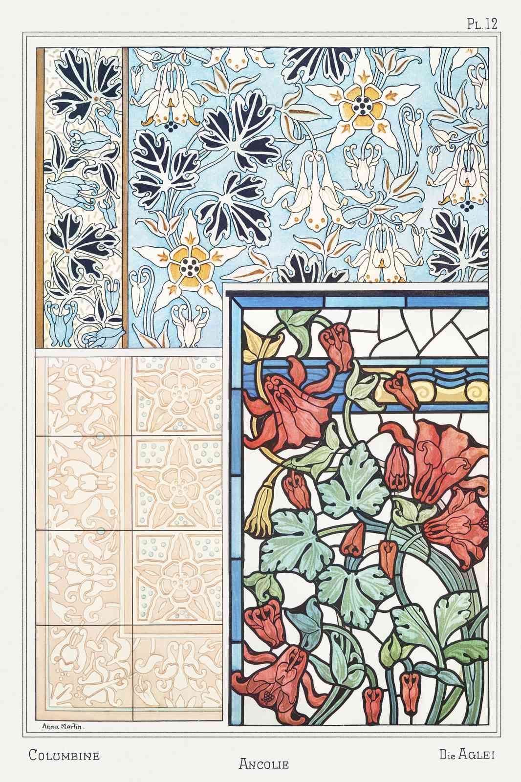 Art Nouveau Floral Columbine Wall Art