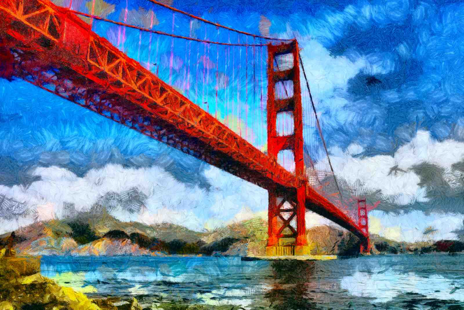 Vibrant Golden Gate Bridge Oil Painting Wall Art