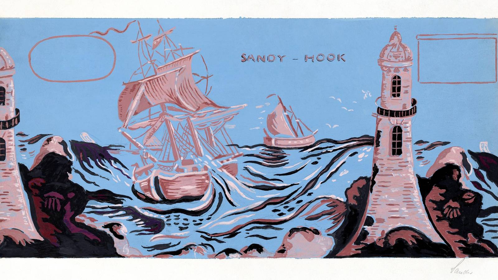 Nautical Sandy Hook Lighthouse Sailboat Wall Art