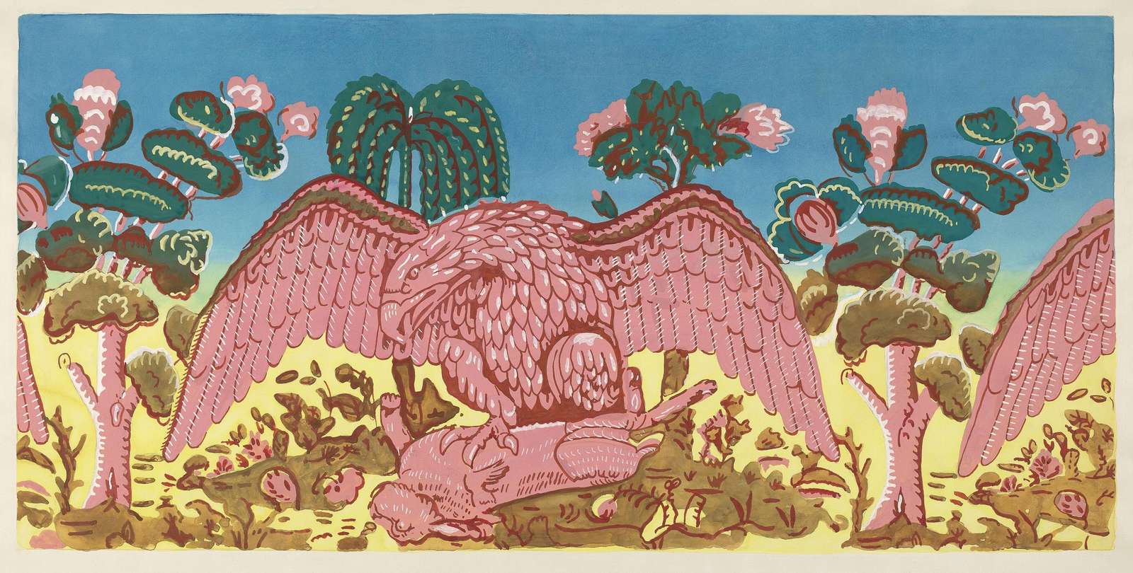 Mythical Eagle & Prey Pink Art Wall Art
