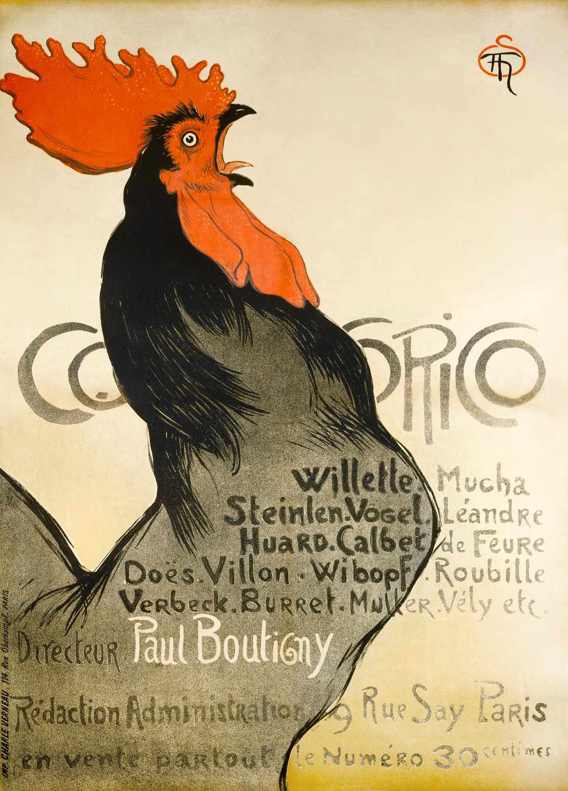 Art Nouveau Rooster Paris Wall Art