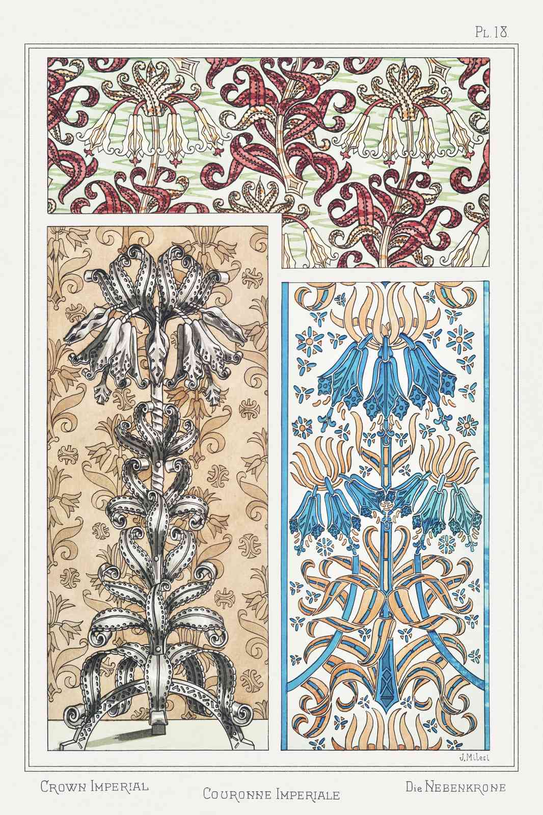 Vintage Floral Art Nouveau Crown Imperial Wall Art