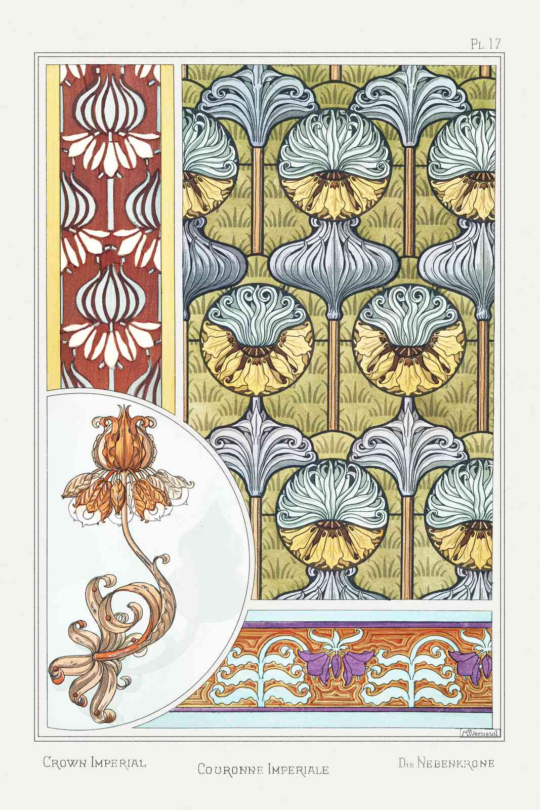 Art Nouveau Floral Crown Imperial Wall Art