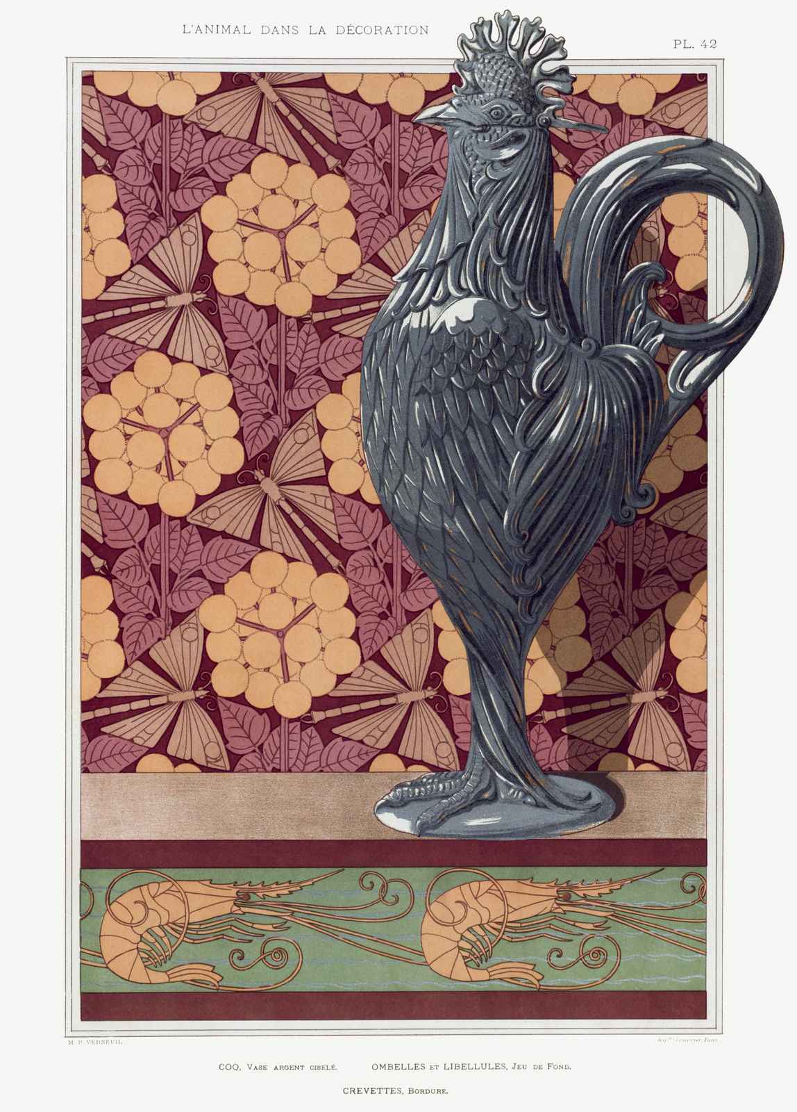 Art Nouveau Rooster & Nature Vintage Wall Art