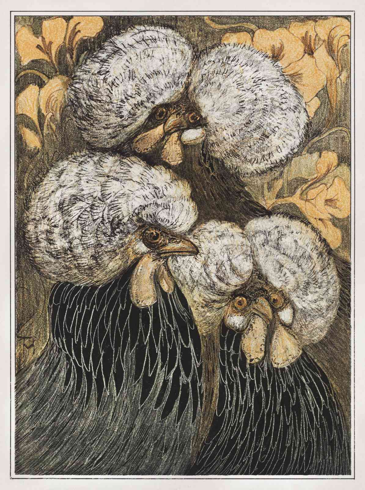 Whimsical Polish Rooster Flock Wall Art