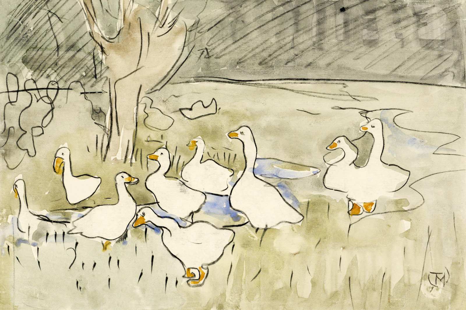 Charming Goose Flock Watercolor Wall Art